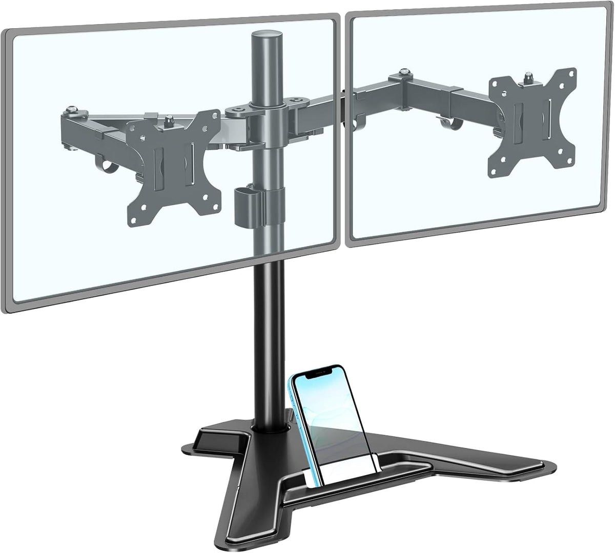 Dual Monitor Stand - Freestanding & Height Adjustable Monitor Desk Mount, Steady VESA Mount Holds Max 17.6 lbs, Computer Monitor Stand for 2 Screens up to 27 inches, For Home Office