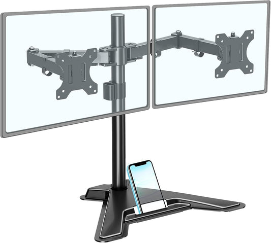 Dual Monitor Stand - Freestanding & Height Adjustable Monitor Desk Mount, Steady VESA Mount Holds Max 17.6 lbs, Computer Monitor Stand for 2 Screens up to 27 inches, For Home Office