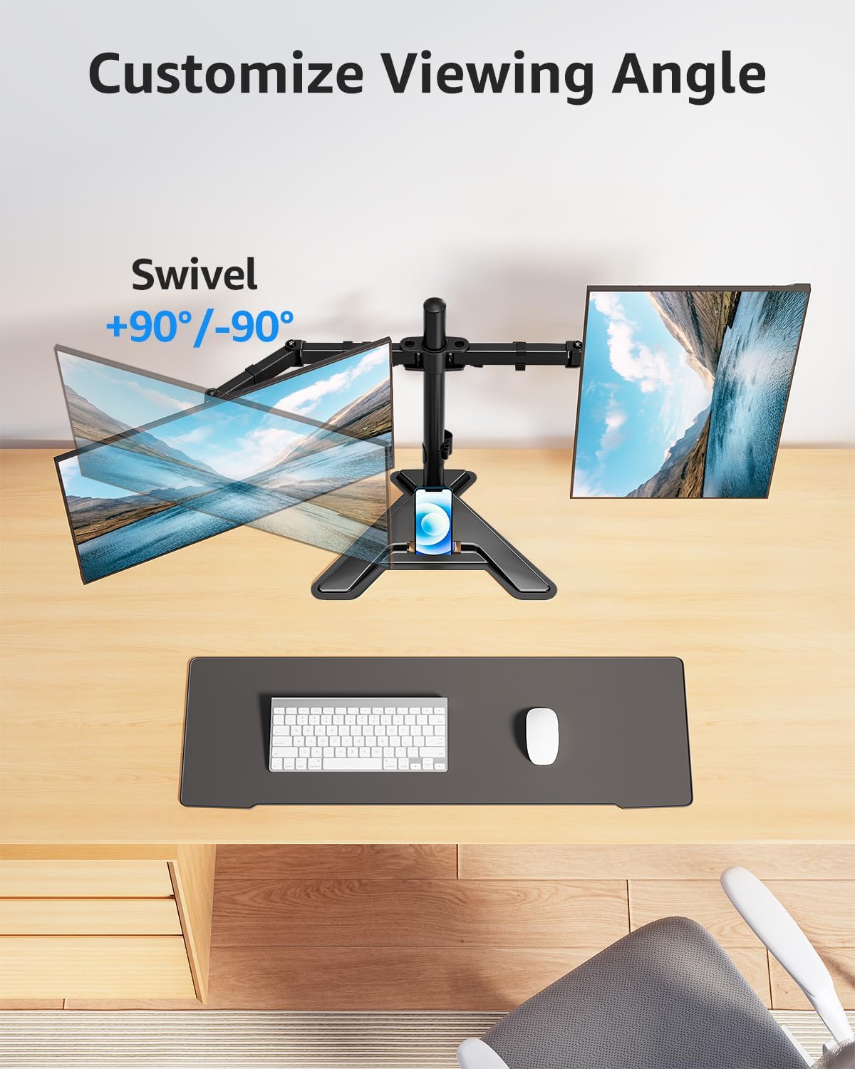 Dual Monitor Stand - Freestanding & Height Adjustable Monitor Desk Mount, Steady VESA Mount Holds Max 17.6 lbs, Computer Monitor Stand for 2 Screens up to 27 inches, For Home Office
