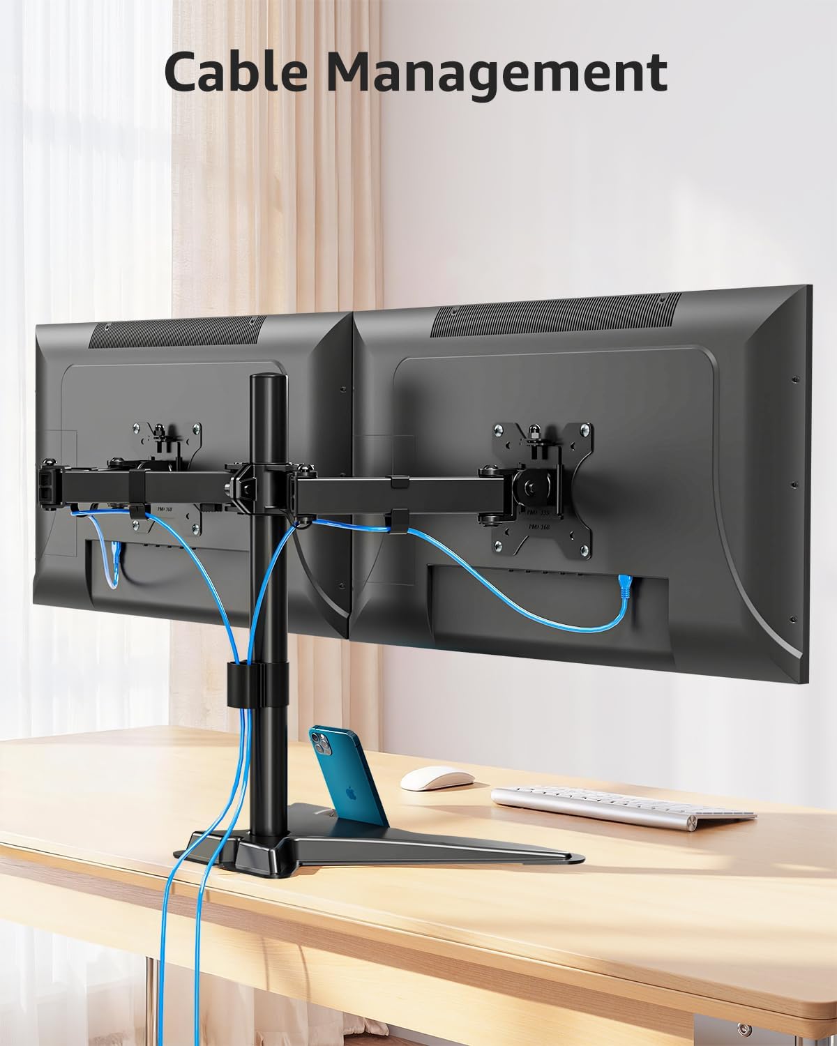 Dual Monitor Stand - Freestanding & Height Adjustable Monitor Desk Mount, Steady VESA Mount Holds Max 17.6 lbs, Computer Monitor Stand for 2 Screens up to 27 inches, For Home Office