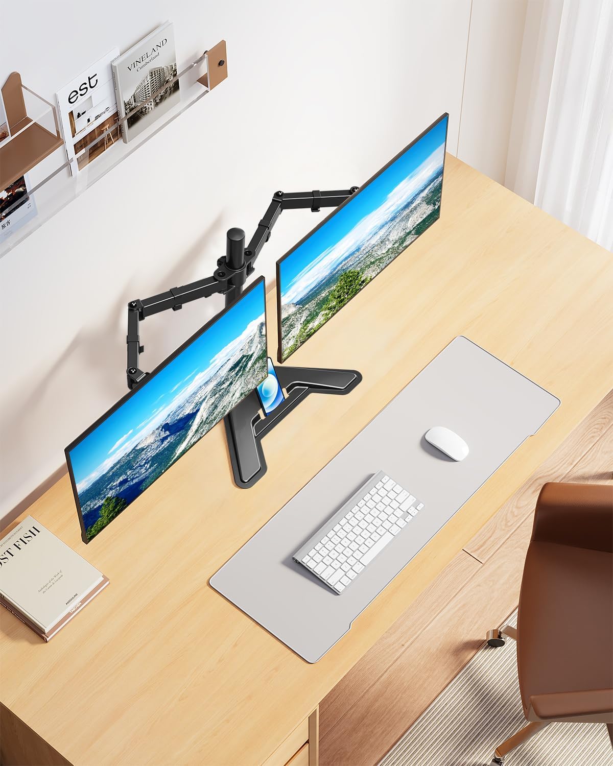 Dual Monitor Stand - Freestanding & Height Adjustable Monitor Desk Mount, Steady VESA Mount Holds Max 17.6 lbs, Computer Monitor Stand for 2 Screens up to 27 inches, For Home Office