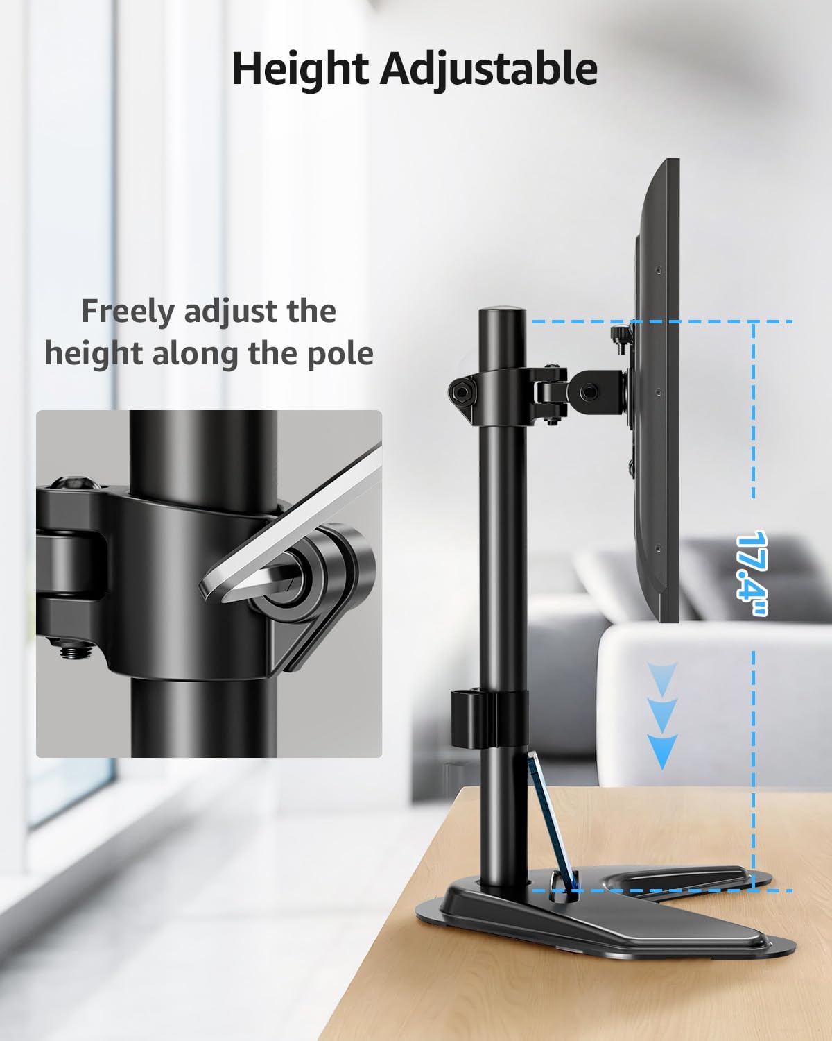Dual Monitor Stand - Freestanding & Height Adjustable Monitor Desk Mount, Steady VESA Mount Holds Max 17.6 lbs, Computer Monitor Stand for 2 Screens up to 27 inches, For Home Office