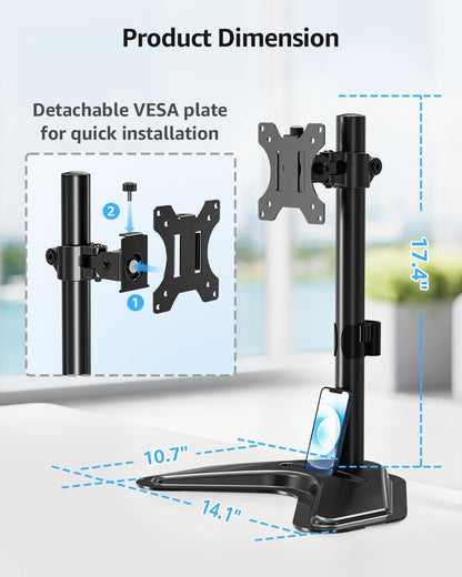 Dual Monitor Stand - Freestanding & Height Adjustable Monitor Desk Mount, Steady VESA Mount Holds Max 17.6 lbs, Computer Monitor Stand for 2 Screens up to 27 inches, For Home Office