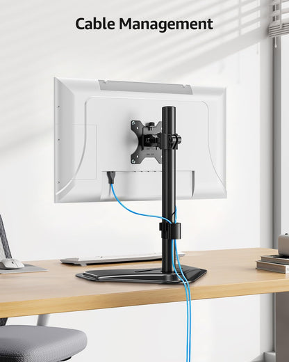 Dual Monitor Stand - Freestanding & Height Adjustable Monitor Desk Mount, Steady VESA Mount Holds Max 17.6 lbs, Computer Monitor Stand for 2 Screens up to 27 inches, For Home Office