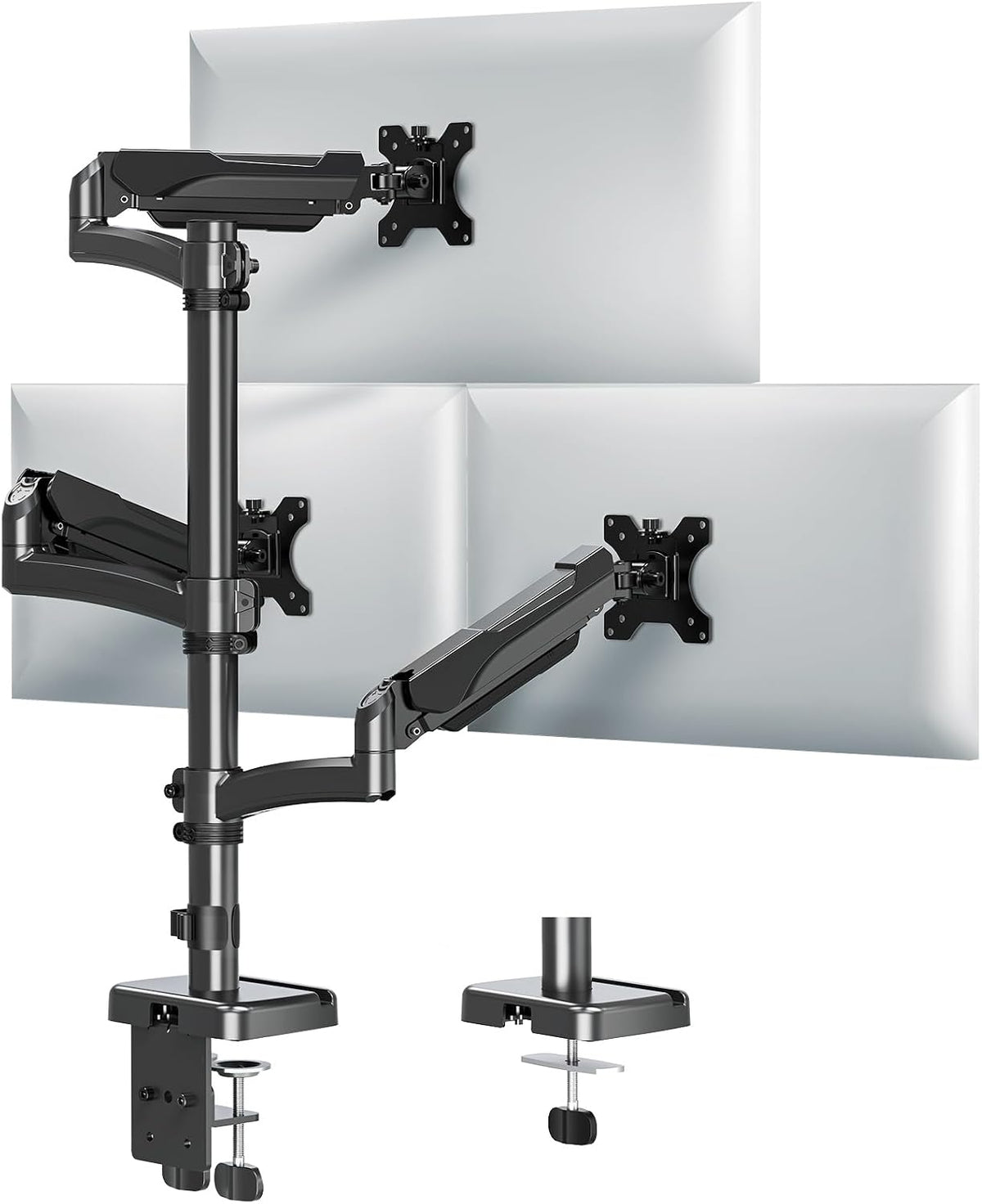 Dual Monitor Stand - Freestanding & Height Adjustable Monitor Desk Mount, Steady VESA Mount Holds Max 17.6 lbs, Computer Monitor Stand for 2 Screens up to 27 inches, For Home Office