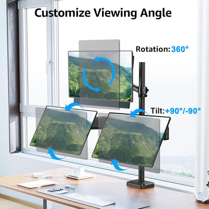 Dual Monitor Stand - Freestanding & Height Adjustable Monitor Desk Mount, Steady VESA Mount Holds Max 17.6 lbs, Computer Monitor Stand for 2 Screens up to 27 inches, For Home Office