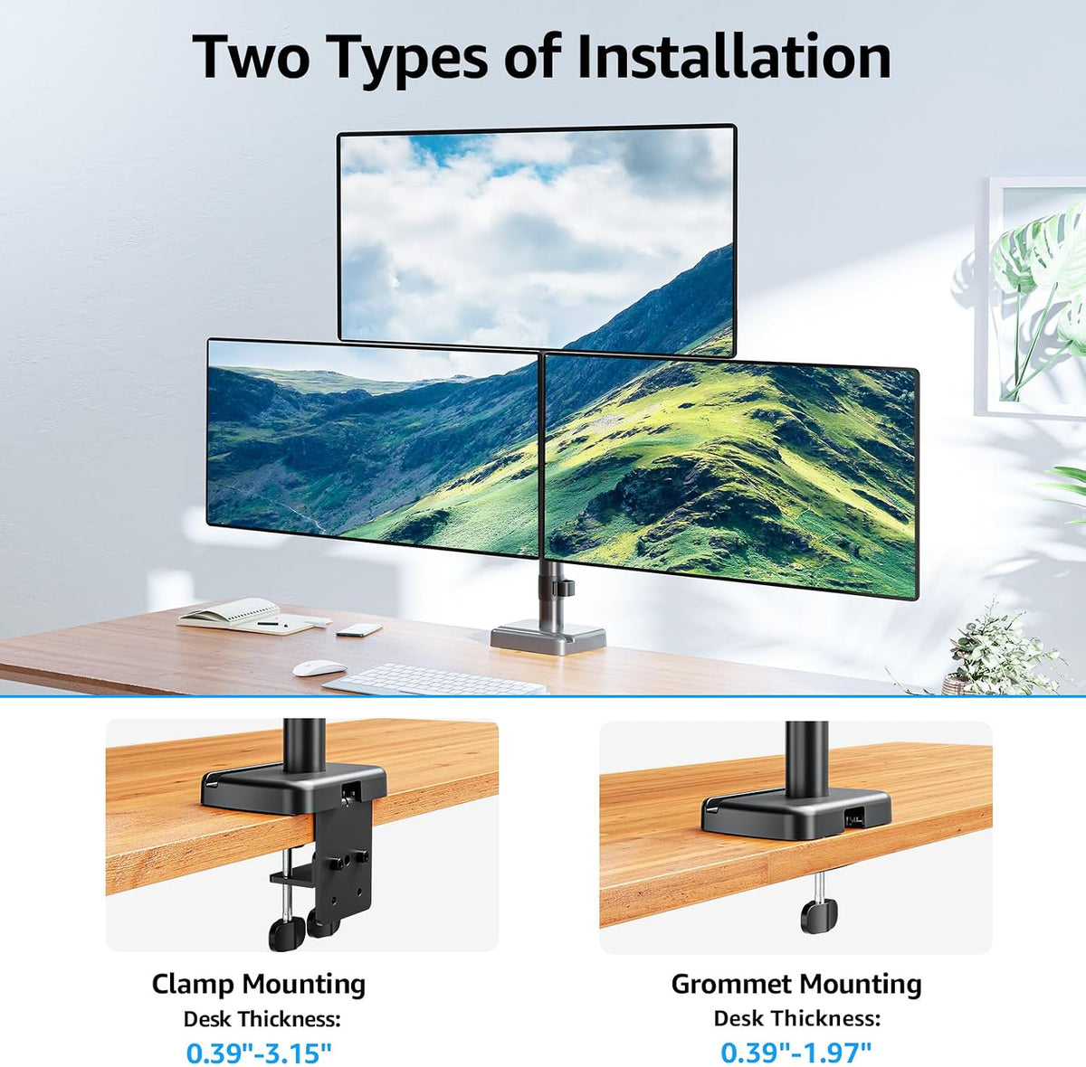 Dual Monitor Stand - Freestanding & Height Adjustable Monitor Desk Mount, Steady VESA Mount Holds Max 17.6 lbs, Computer Monitor Stand for 2 Screens up to 27 inches, For Home Office