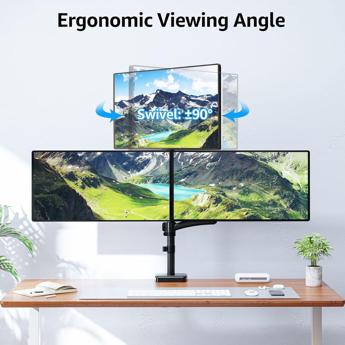 Dual Monitor Stand - Freestanding & Height Adjustable Monitor Desk Mount, Steady VESA Mount Holds Max 17.6 lbs, Computer Monitor Stand for 2 Screens up to 27 inches, For Home Office