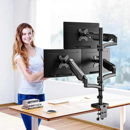 Dual Monitor Stand - Freestanding & Height Adjustable Monitor Desk Mount, Steady VESA Mount Holds Max 17.6 lbs, Computer Monitor Stand for 2 Screens up to 27 inches, For Home Office