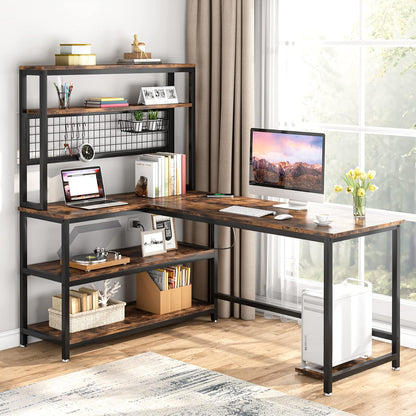 55" Computer Desk Large Office Desk Study Table (Brown)