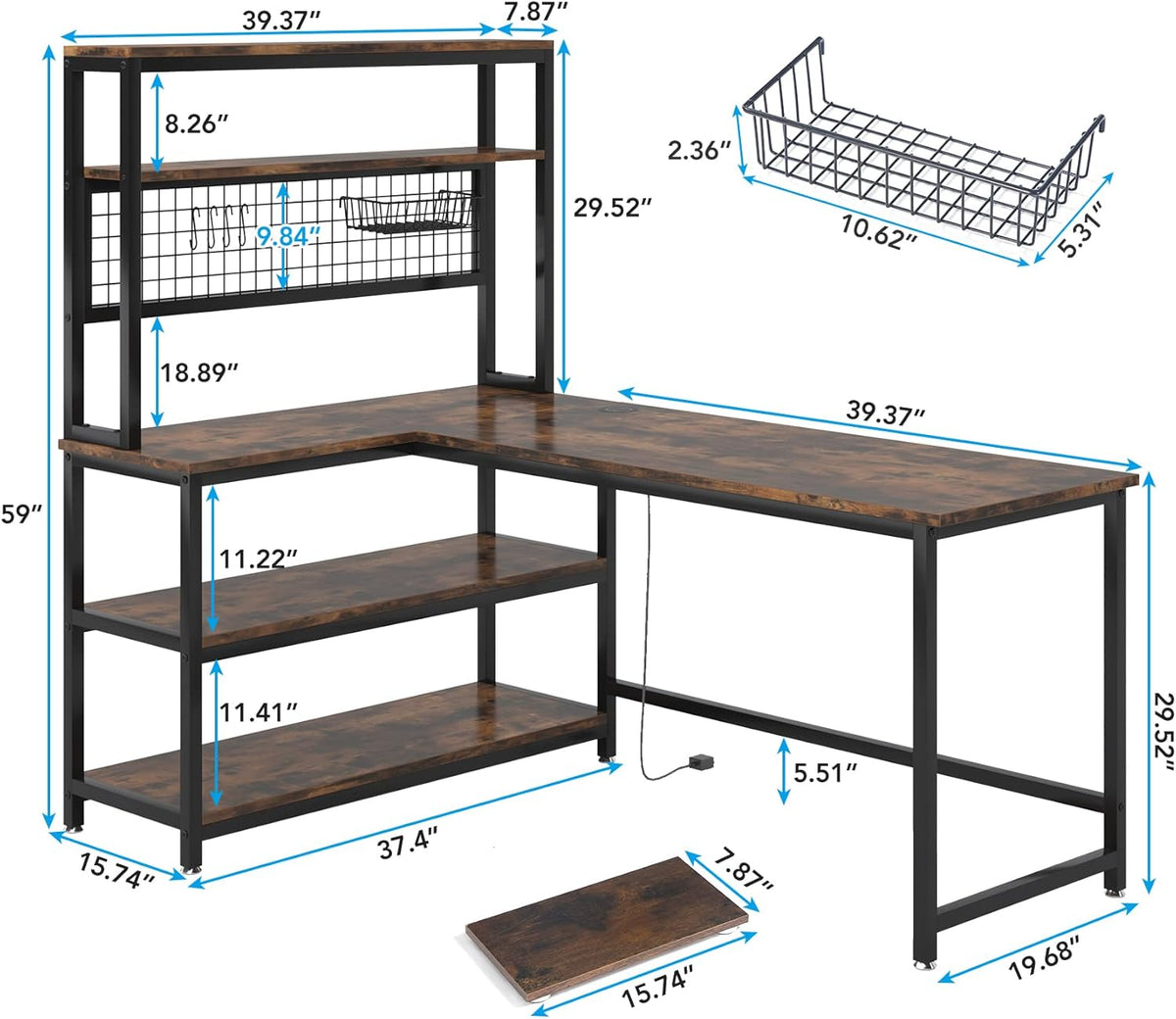55" Computer Desk Large Office Desk Study Table (Brown)