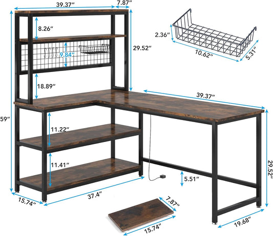 55" Computer Desk Large Office Desk Study Table (Brown)