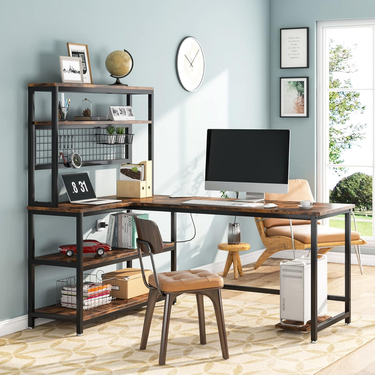 55" Computer Desk Large Office Desk Study Table (Brown)
