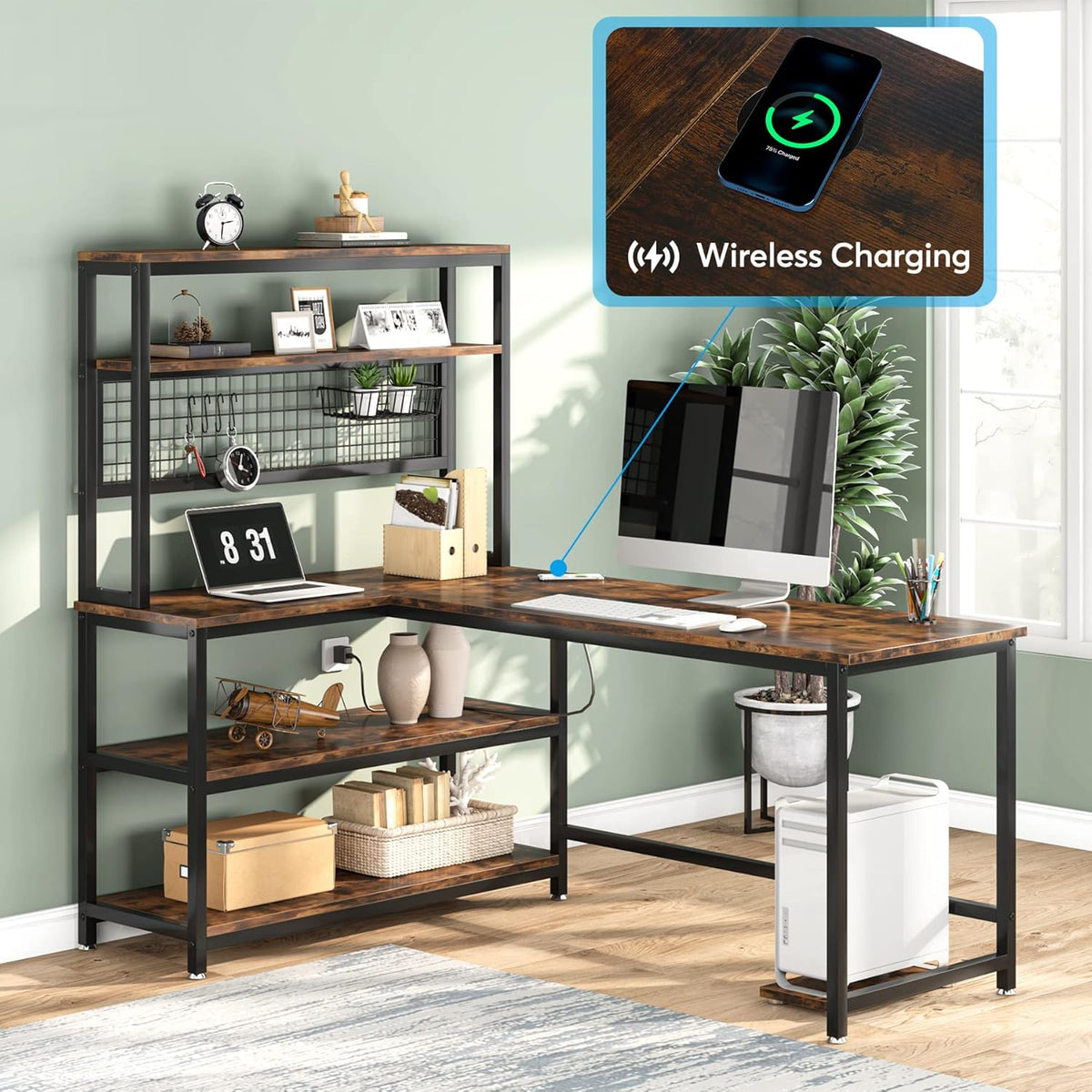 55" Computer Desk Large Office Desk Study Table (Brown)