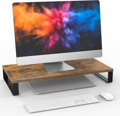 XINYAO Wood Monitor Stand Riser for Desk, 24x12x3 inch, Rustic Brown