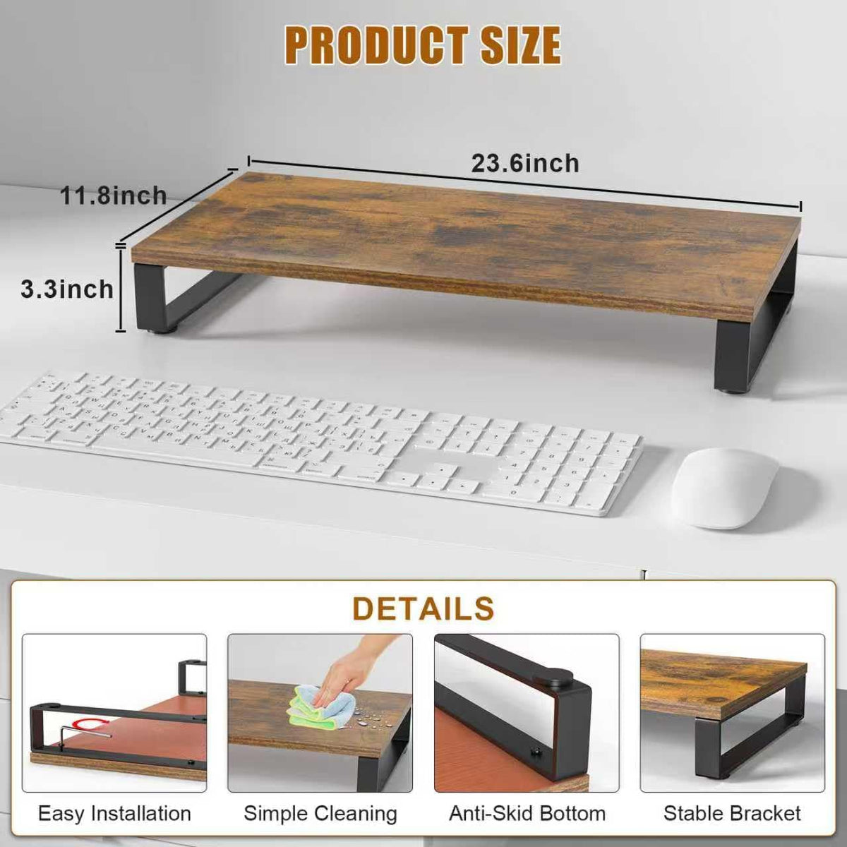 XINYAO Wood Monitor Stand Riser for Desk, 24x12x3 inch, Rustic Brown