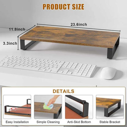 XINYAO Wood Monitor Stand Riser for Desk, 24x12x3 inch, Rustic Brown