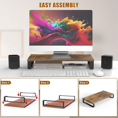 XINYAO Wood Monitor Stand Riser for Desk, 24x12x3 inch, Rustic Brown