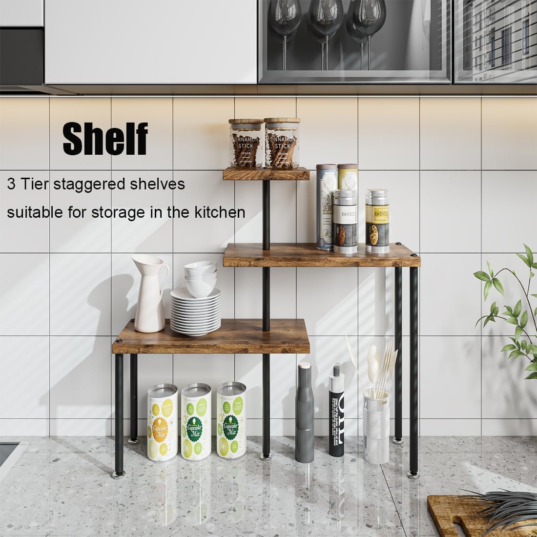 3 Tier Adjustable Countertop Organizer Corner Shelf