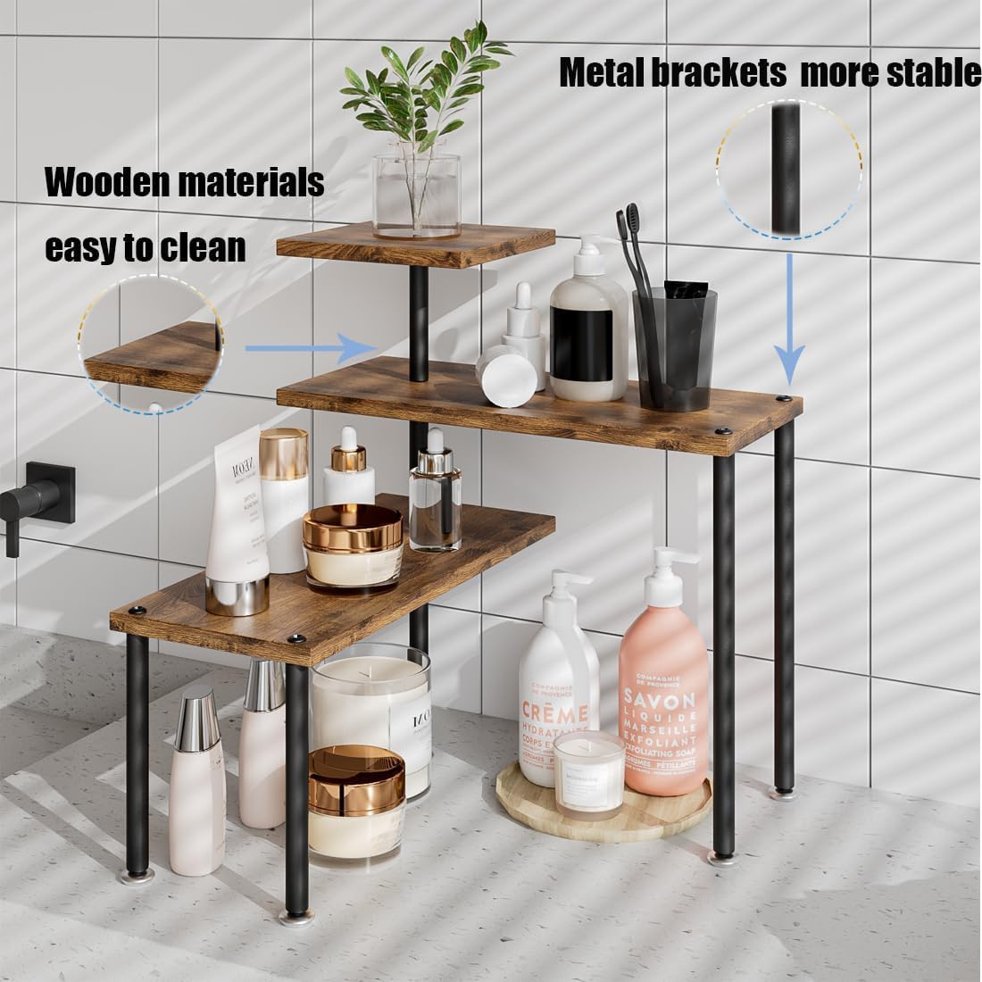 3 Tier Adjustable Countertop Organizer Corner Shelf