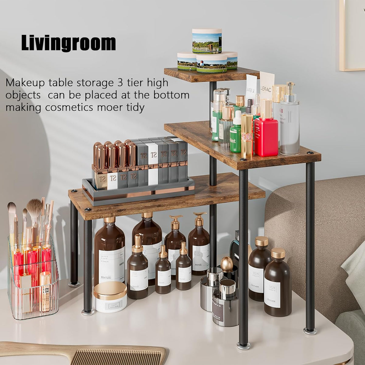 3 Tier Adjustable Countertop Organizer Corner Shelf