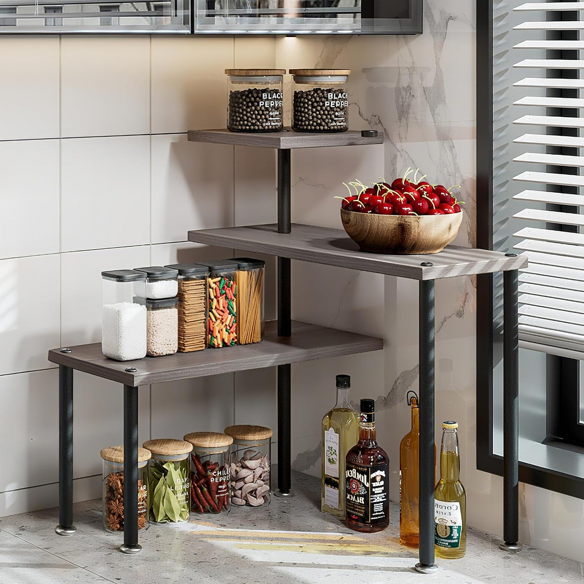 3 Tier Adjustable Countertop Organizer Corner Shelf