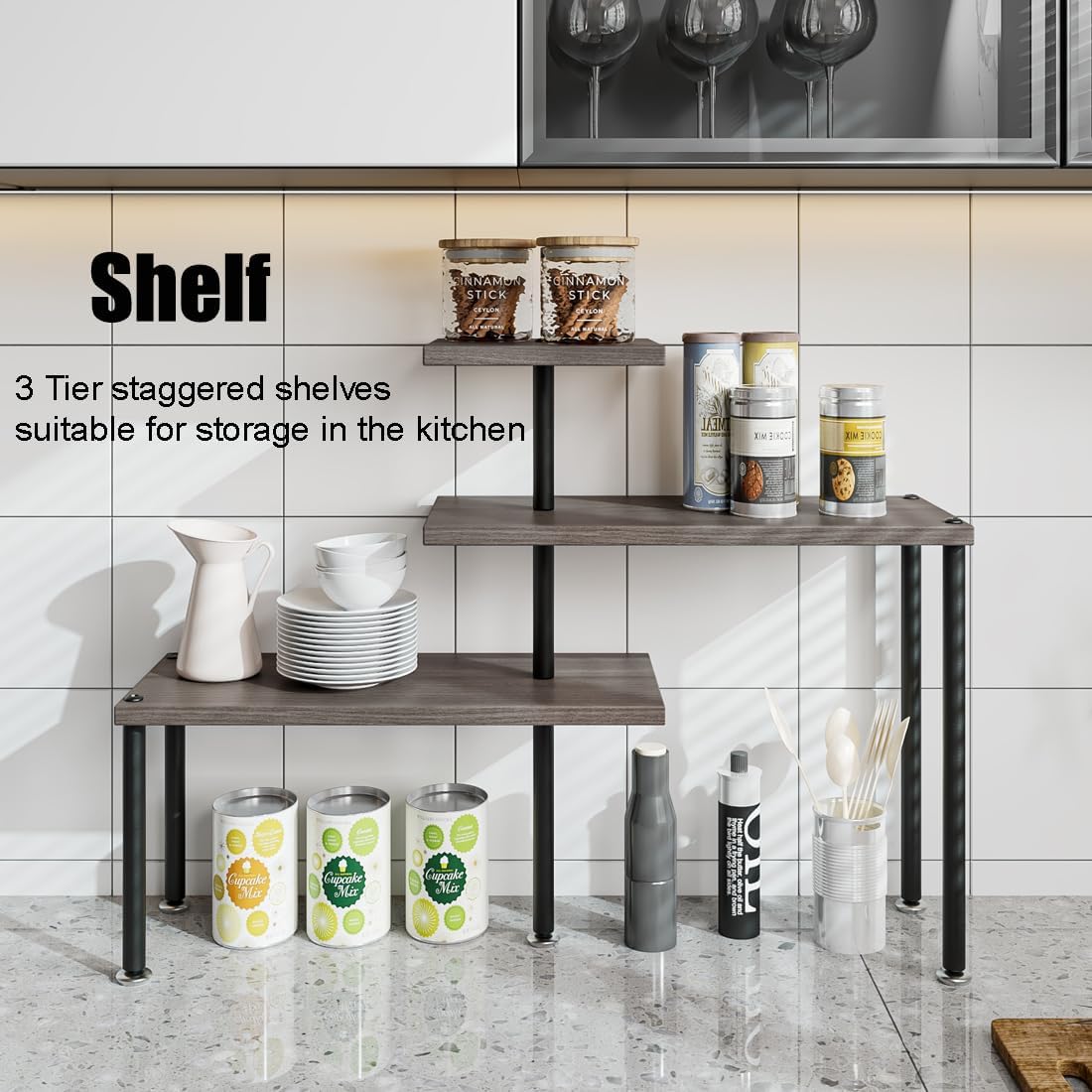 3 Tier Adjustable Countertop Organizer Corner Shelf