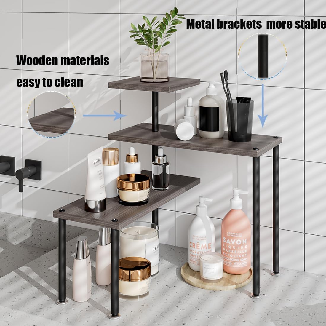 3 Tier Adjustable Countertop Organizer Corner Shelf