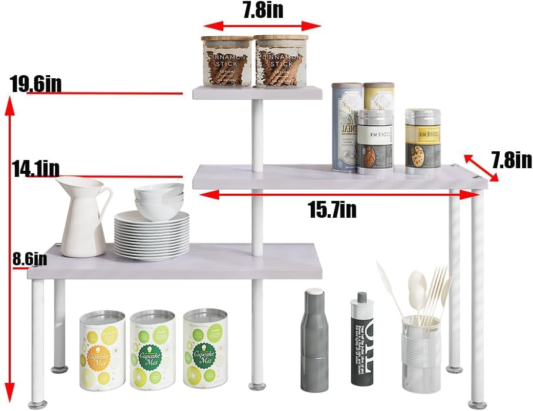 3 Tier Adjustable Countertop Organizer Corner Shelf