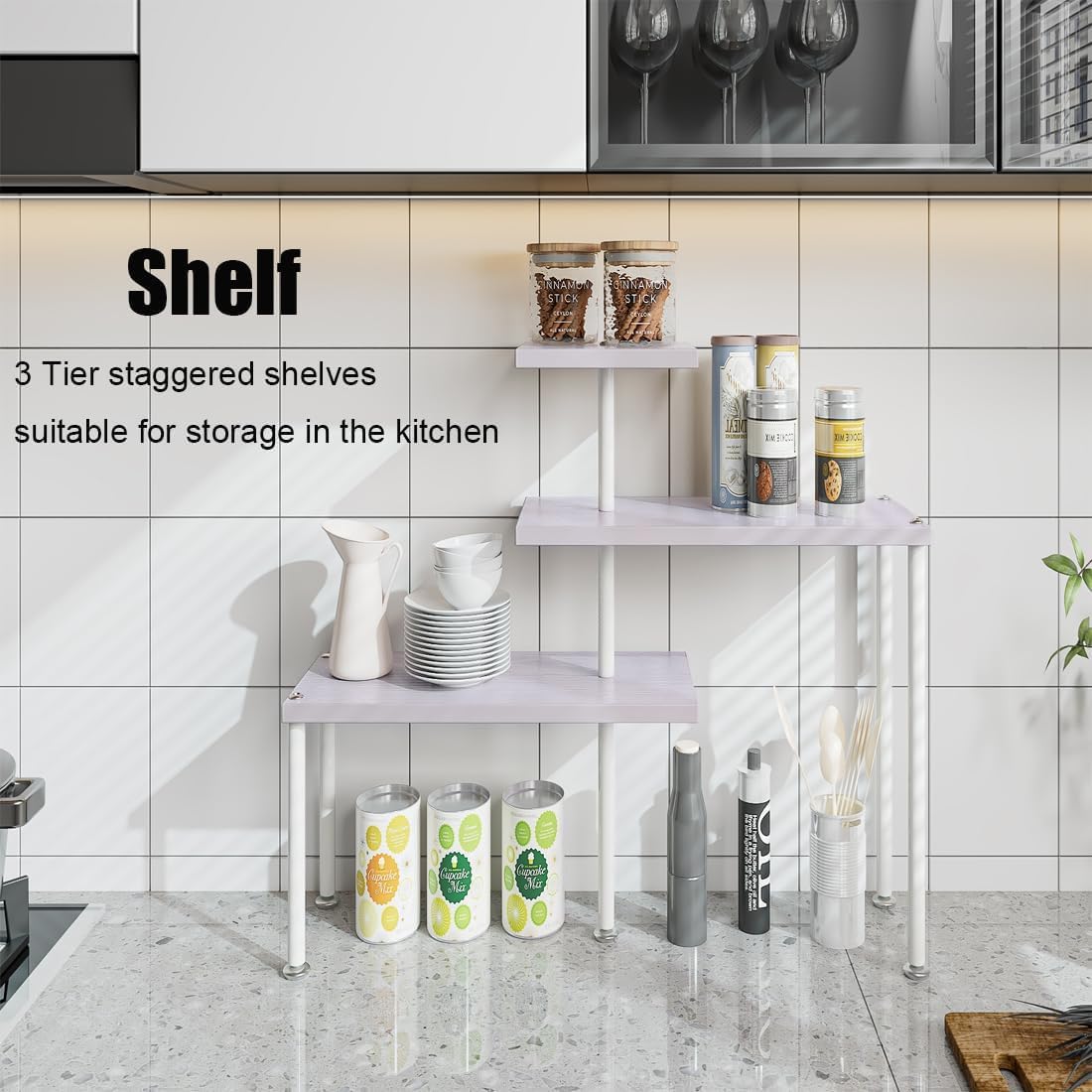 3 Tier Adjustable Countertop Organizer Corner Shelf