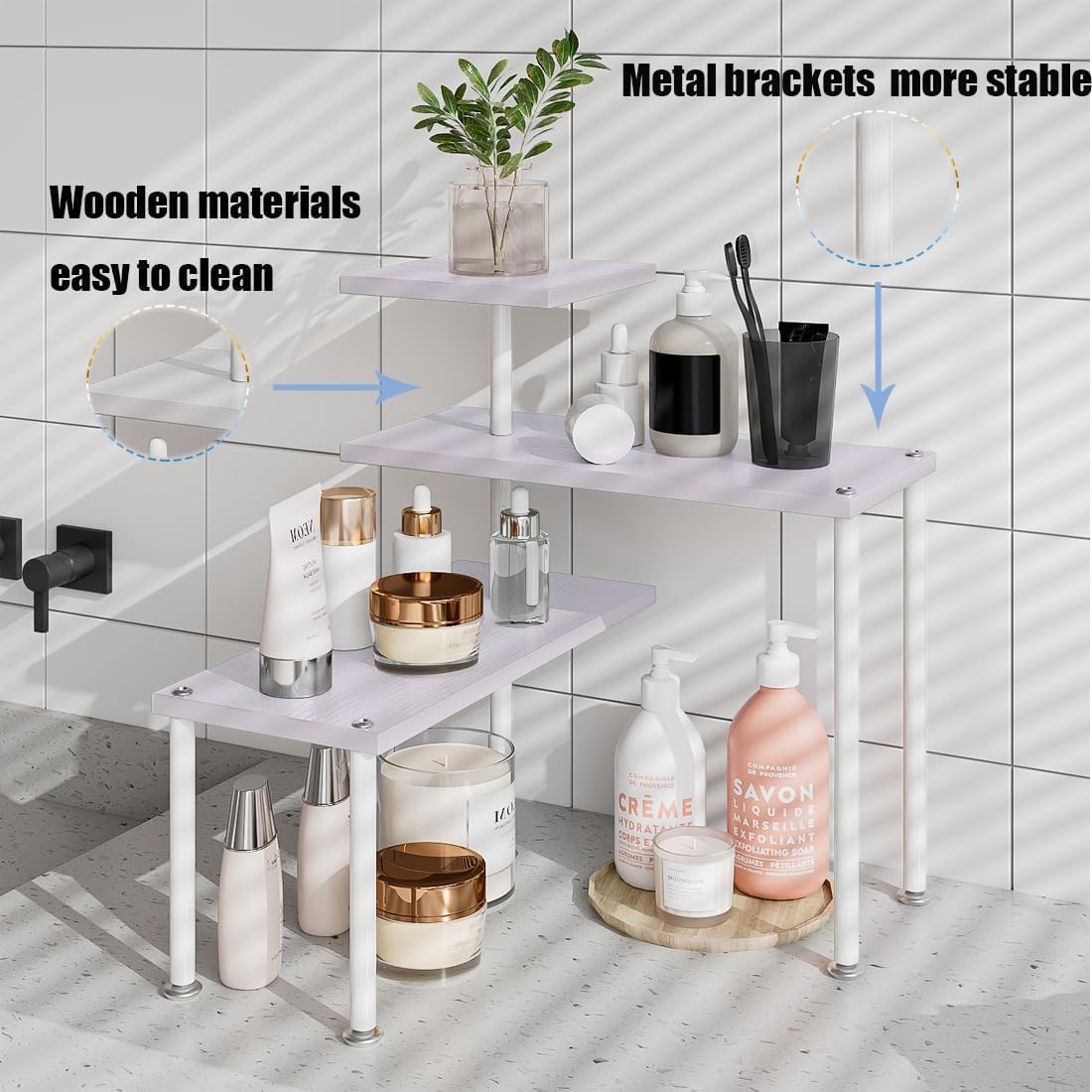 3 Tier Adjustable Countertop Organizer Corner Shelf