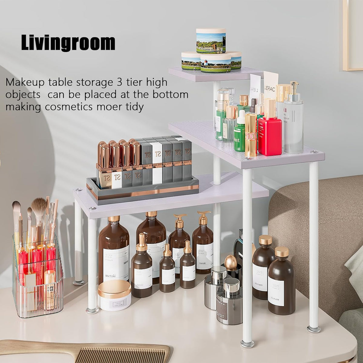 3 Tier Adjustable Countertop Organizer Corner Shelf