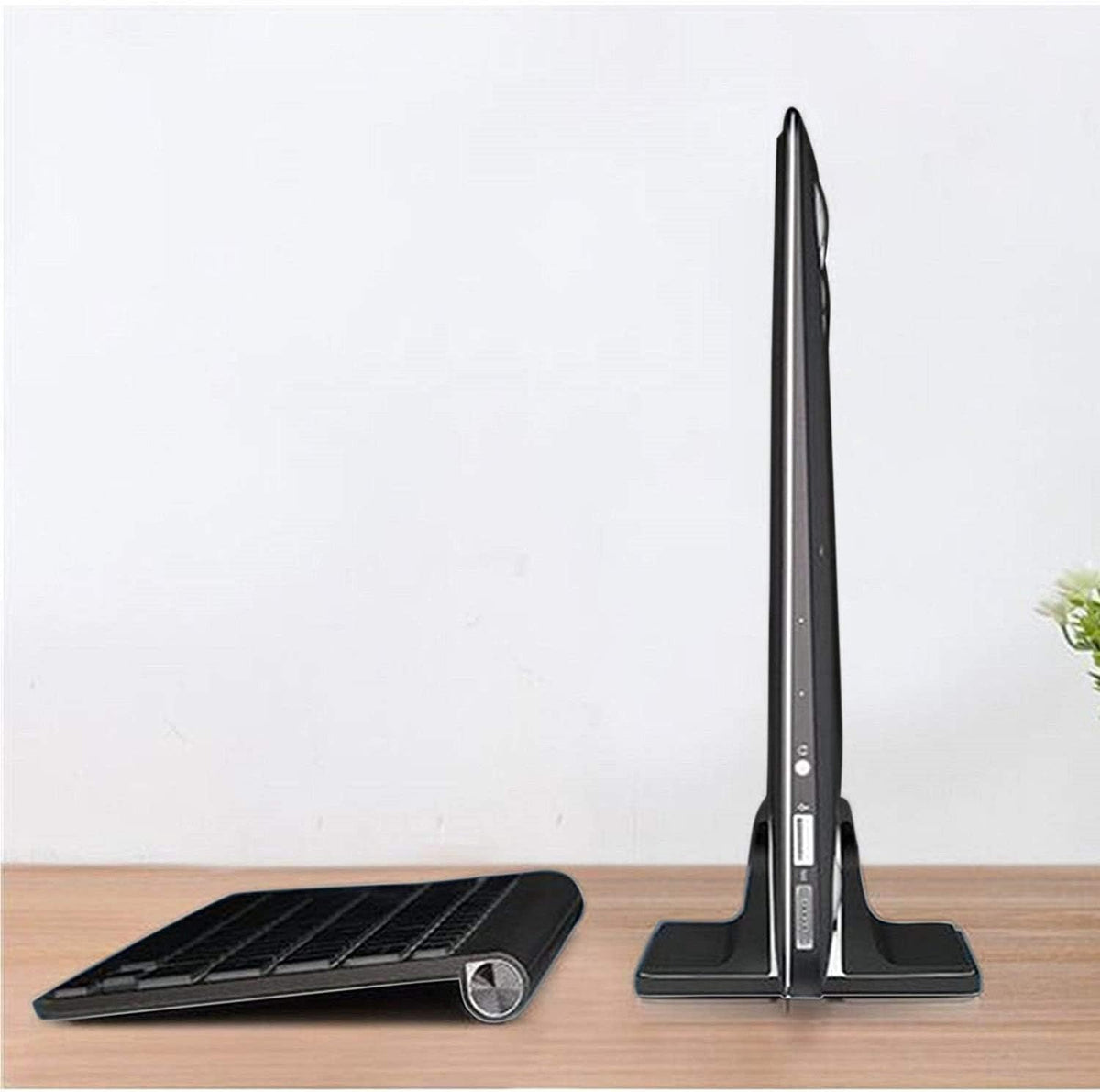 Vertical Laptop Stand for Desk [Adjustable] Sturdy Aluminum Dock Fits All Laptops (up to 20.3 inches) Space Saving, Modern Compact Holder, Compatible with MacBook Pro/Air, Surface, HP, Dell (Gray)