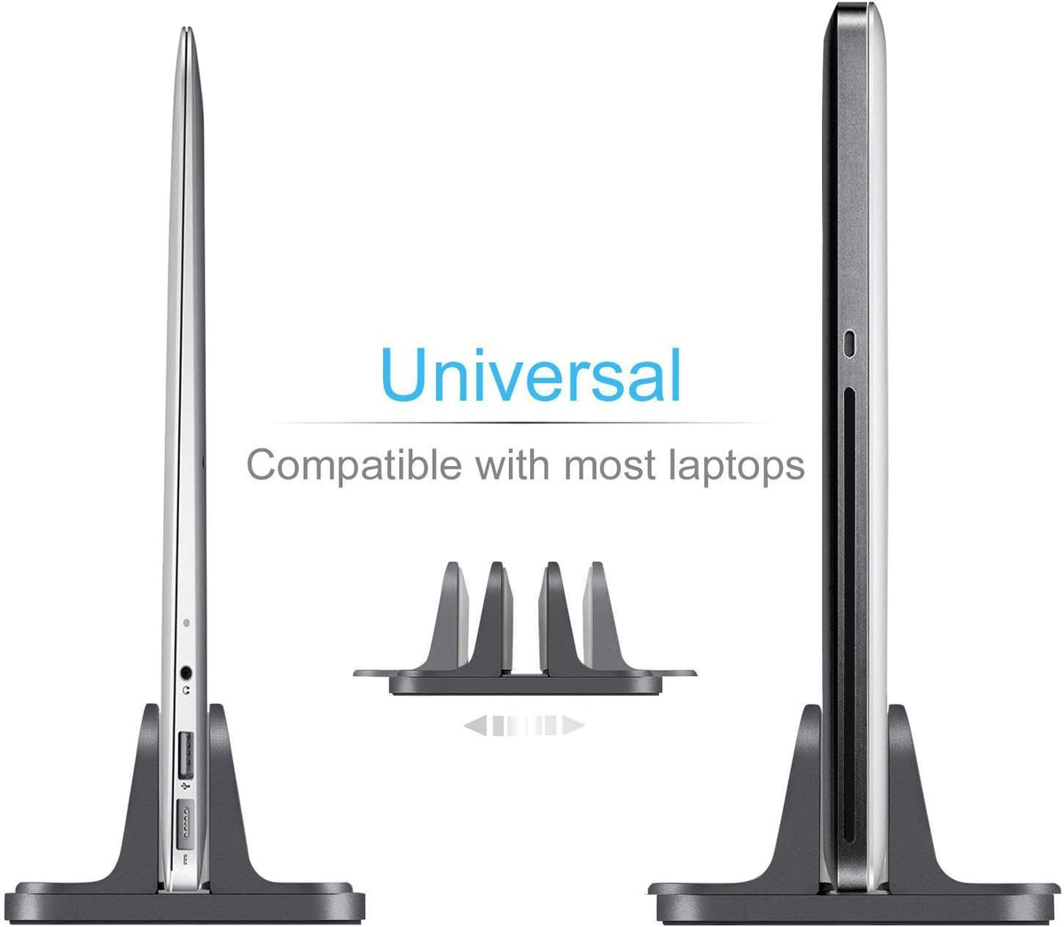 Vertical Laptop Stand for Desk [Adjustable] Sturdy Aluminum Dock Fits All Laptops (up to 20.3 inches) Space Saving, Modern Compact Holder, Compatible with MacBook Pro/Air, Surface, HP, Dell (Gray)