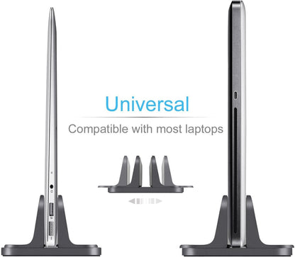 Vertical Laptop Stand for Desk [Adjustable] Sturdy Aluminum Dock Fits All Laptops (up to 20.3 inches) Space Saving, Modern Compact Holder, Compatible with MacBook Pro/Air, Surface, HP, Dell (Gray)