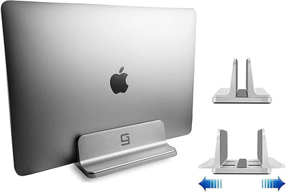 Vertical Laptop Stand for Desk [Adjustable] Sturdy Aluminum Dock Fits All Laptops (up to 20.3 inches) Space Saving, Modern Compact Holder, Compatible with MacBook Pro/Air, Surface, HP, Dell (Gray)