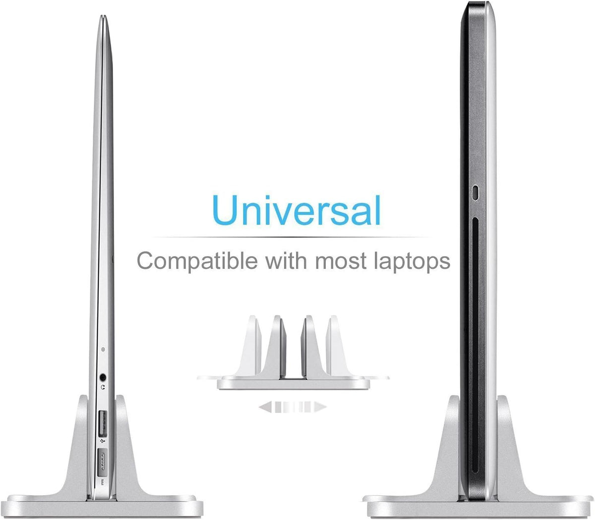 Vertical Laptop Stand for Desk [Adjustable] Sturdy Aluminum Dock Fits All Laptops (up to 20.3 inches) Space Saving, Modern Compact Holder, Compatible with MacBook Pro/Air, Surface, HP, Dell (Gray)