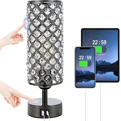 Pink Crystal Table Lamp, 3 Way Dimmable Touch Lamps for Night Stands
