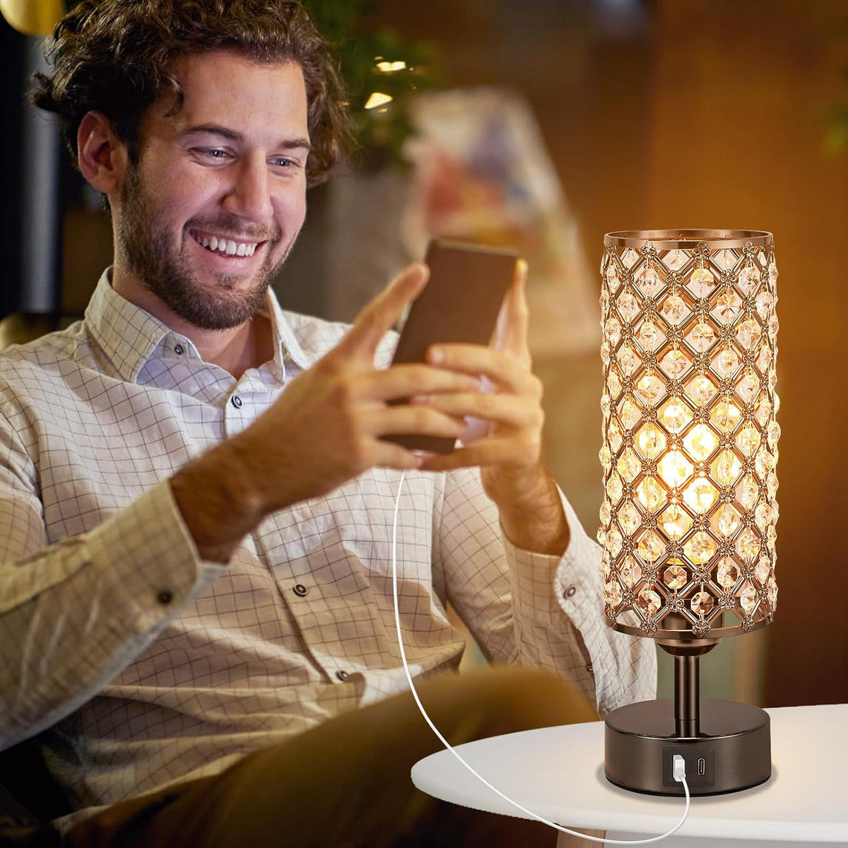 Pink Crystal Table Lamp, 3 Way Dimmable Touch Lamps for Night Stands