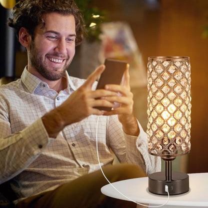 Pink Crystal Table Lamp, 3 Way Dimmable Touch Lamps for Night Stands