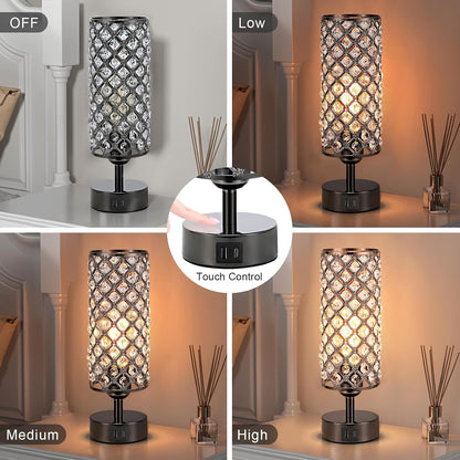 Pink Crystal Table Lamp, 3 Way Dimmable Touch Lamps for Night Stands
