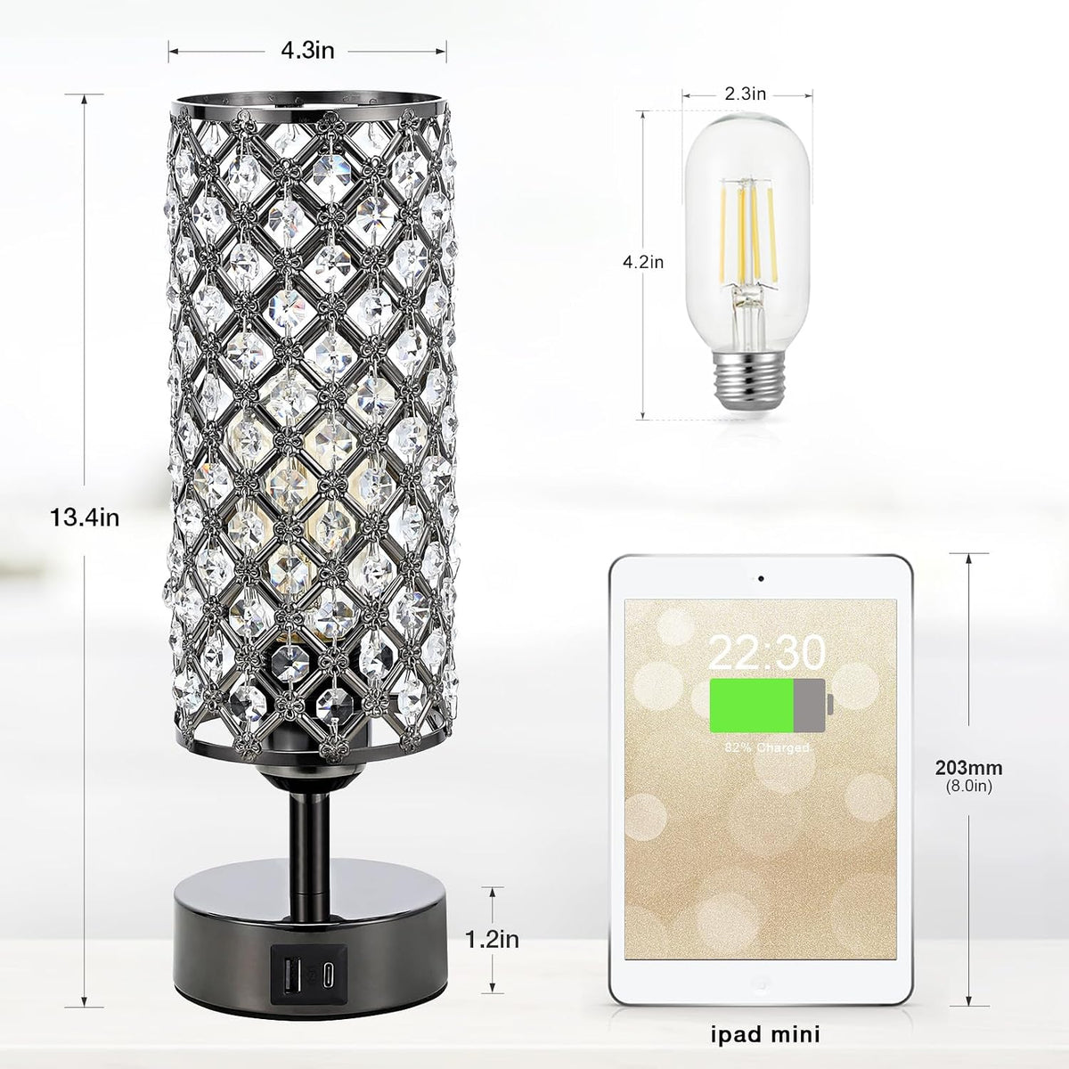 Pink Crystal Table Lamp, 3 Way Dimmable Touch Lamps for Night Stands