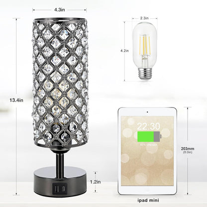 Pink Crystal Table Lamp, 3 Way Dimmable Touch Lamps for Night Stands