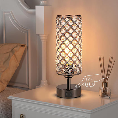 Pink Crystal Table Lamp, 3 Way Dimmable Touch Lamps for Night Stands