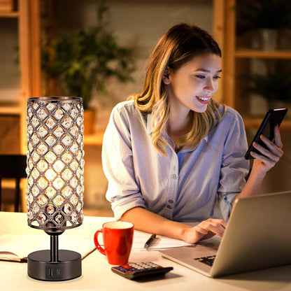 Pink Crystal Table Lamp, 3 Way Dimmable Touch Lamps for Night Stands