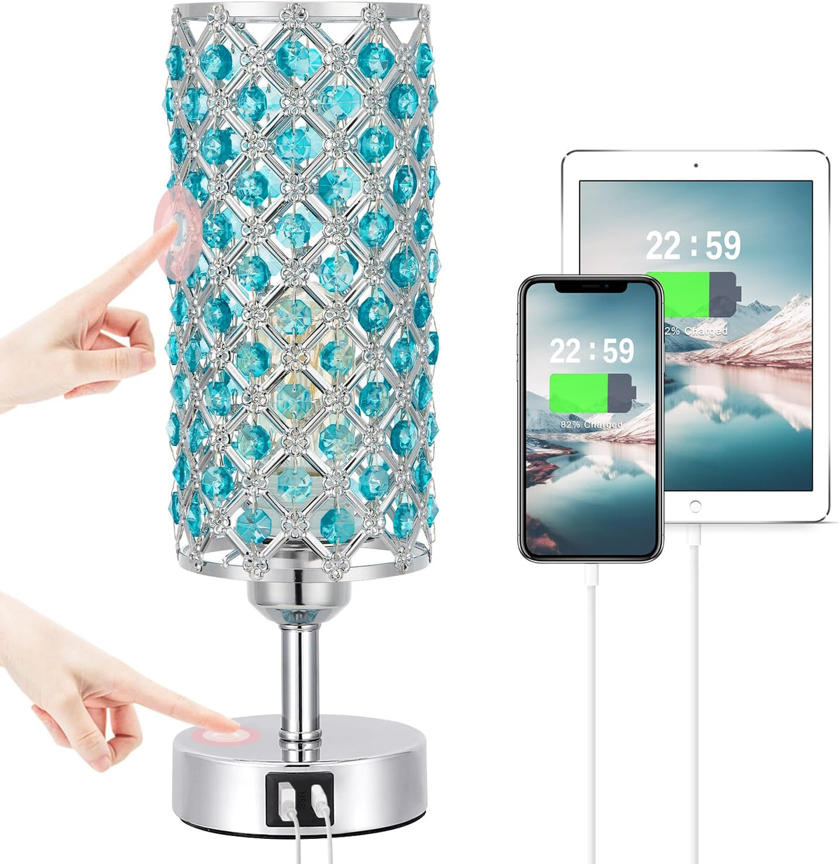 Pink Crystal Table Lamp, 3 Way Dimmable Touch Lamps for Night Stands
