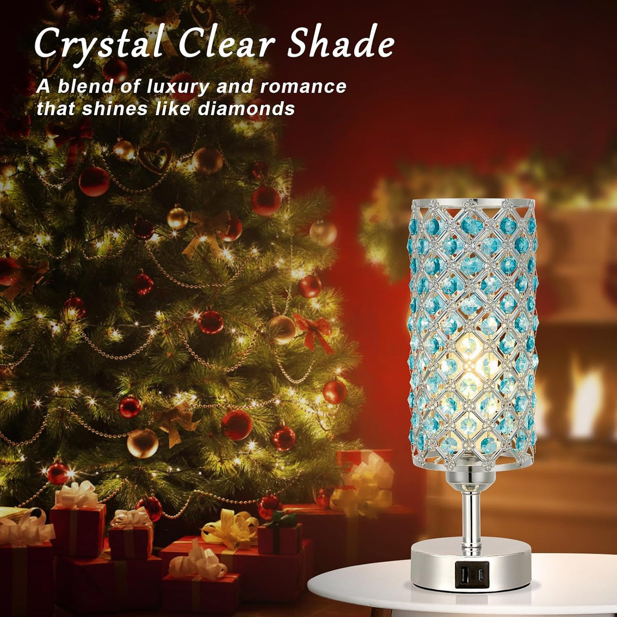 Pink Crystal Table Lamp, 3 Way Dimmable Touch Lamps for Night Stands