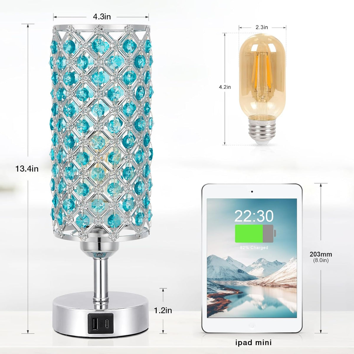 Pink Crystal Table Lamp, 3 Way Dimmable Touch Lamps for Night Stands