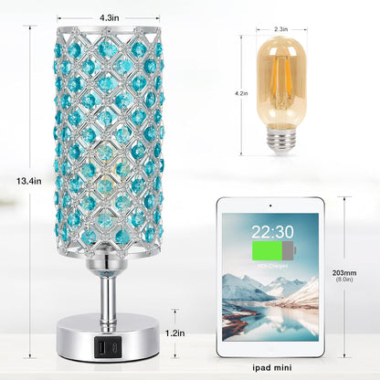 Pink Crystal Table Lamp, 3 Way Dimmable Touch Lamps for Night Stands
