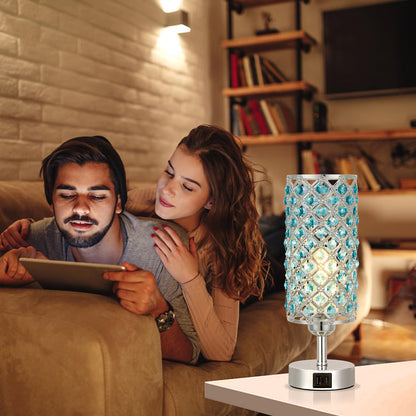 Pink Crystal Table Lamp, 3 Way Dimmable Touch Lamps for Night Stands